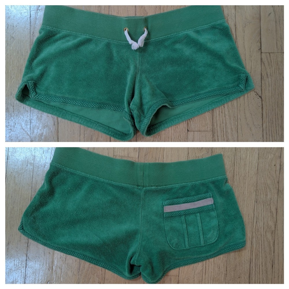 RARE Y2K Juicy Couture Terry Cloth Lime Green Pink Pocket Shorts S