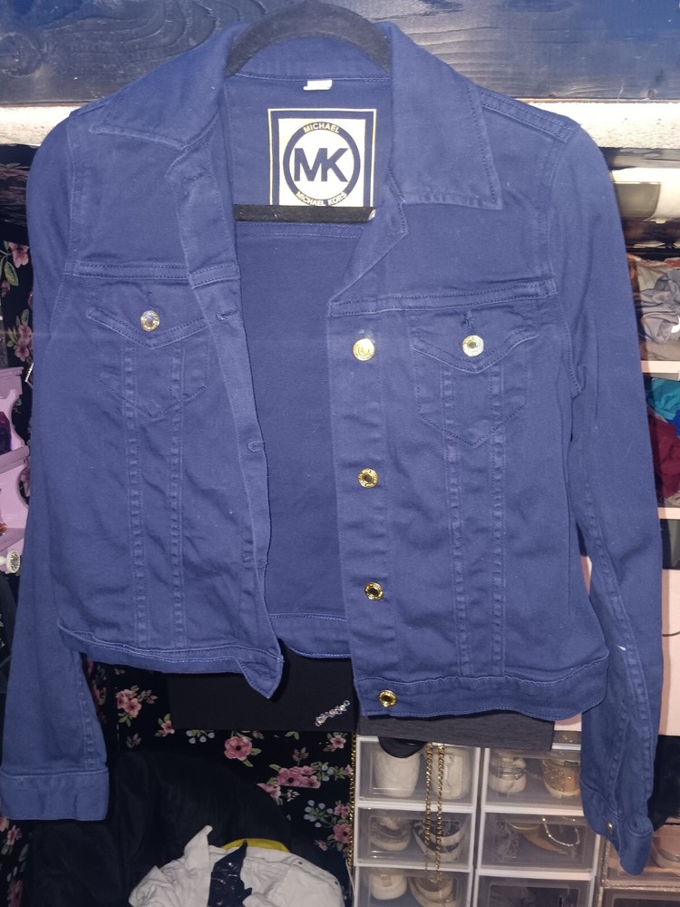 Michael Kors Jacket Womens Small Blue Casual Button Front Cropped Stretch