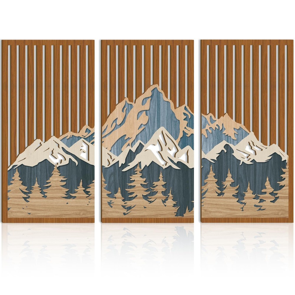 Large Mountain Wall Art Abstract Snow Mountain Forest Wall Decor 3 Pieces Nat...