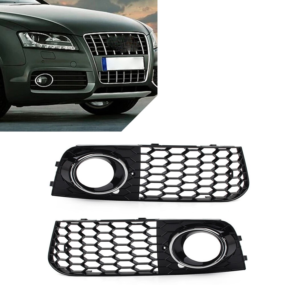 Front Fog Light Honeycomb Hex Mesh Grille Cover For Audi A4 B8 2009-12 Chrome US