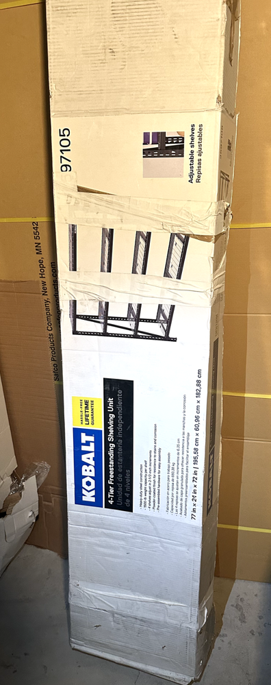 kobalt freestanding heavy duty steel construction shelves unit, holds 1500 lbs