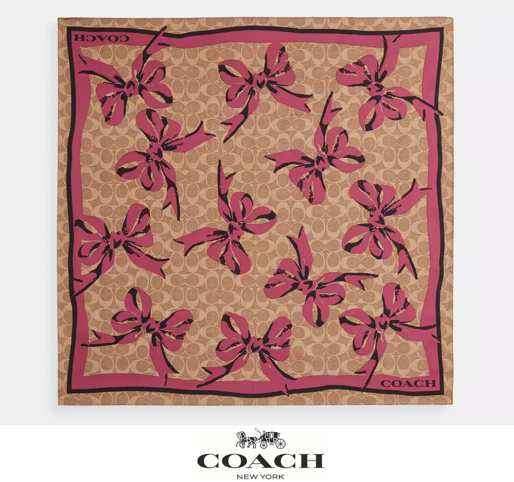 NWT Coach Signature Bow Print Silk Bandana Scarf cz527 Gift Ready