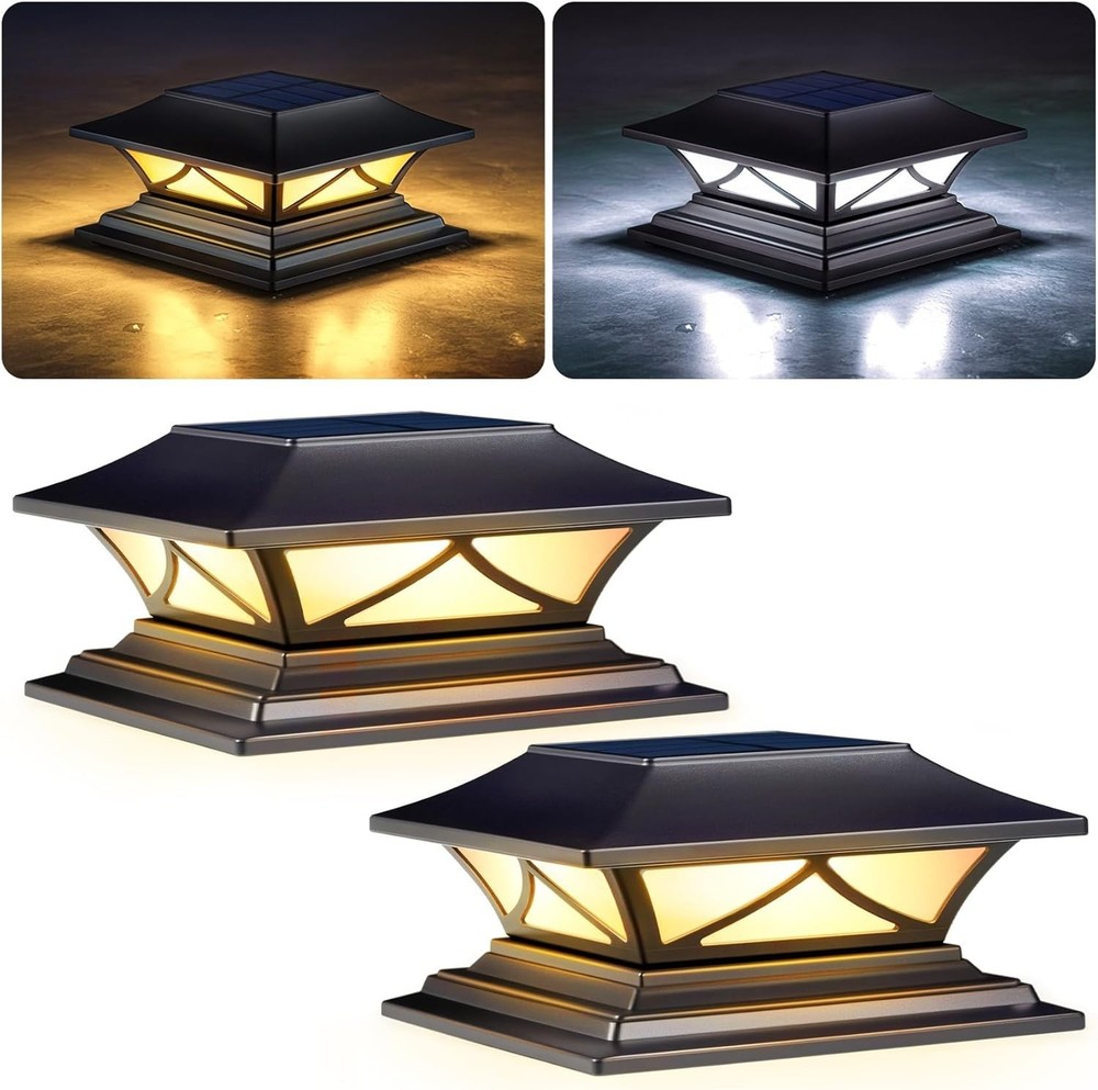 Solar Post Cap Lights 2 Pack, Solar Post Lights Outdoor Waterproof with 2 Col...