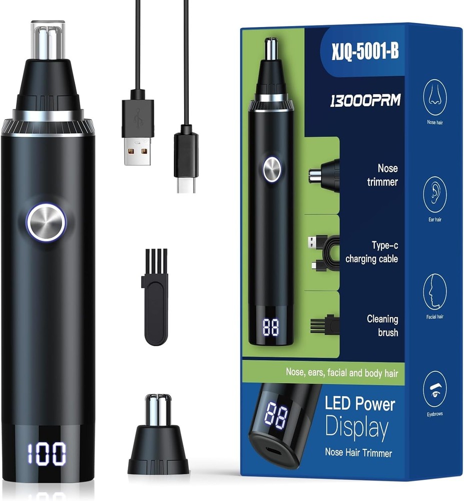 USB Rechargeable Painless Ear & Nose Hair Trimmer with LED Display for Men and Women
