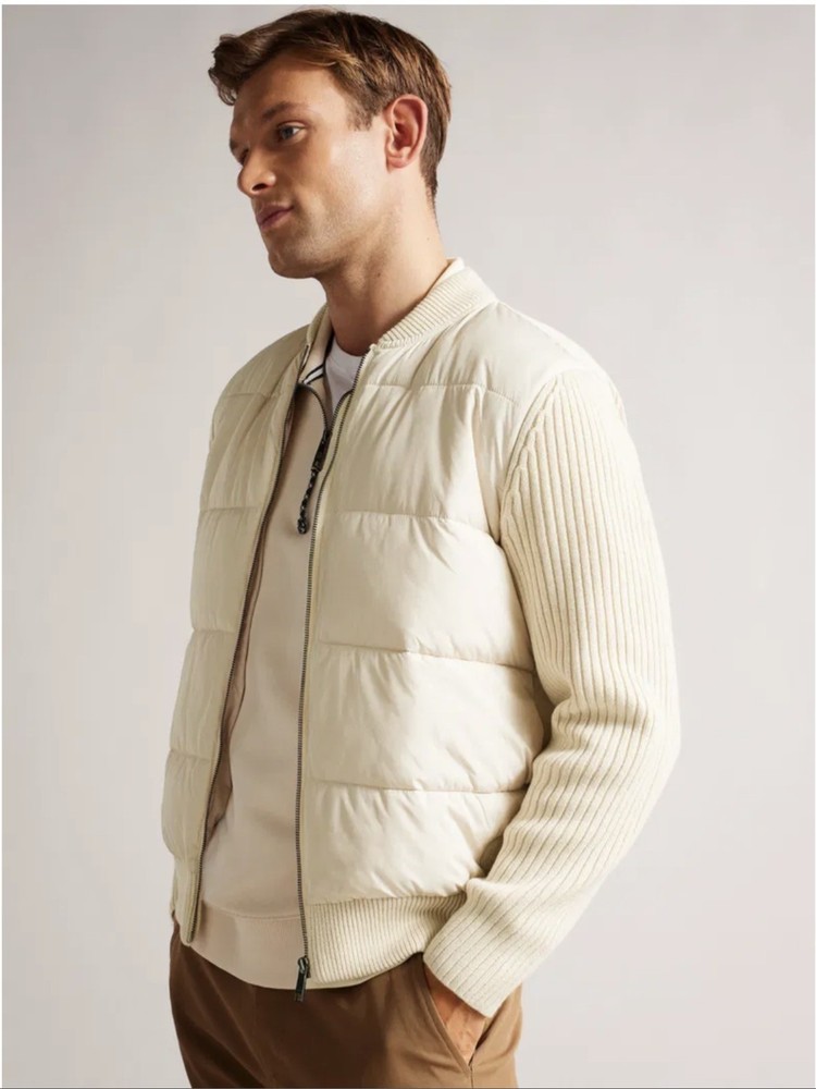 Ted Baker Spores Quilted Performance Ribbed Hybrid Jacket Cream Size 5 XL $295