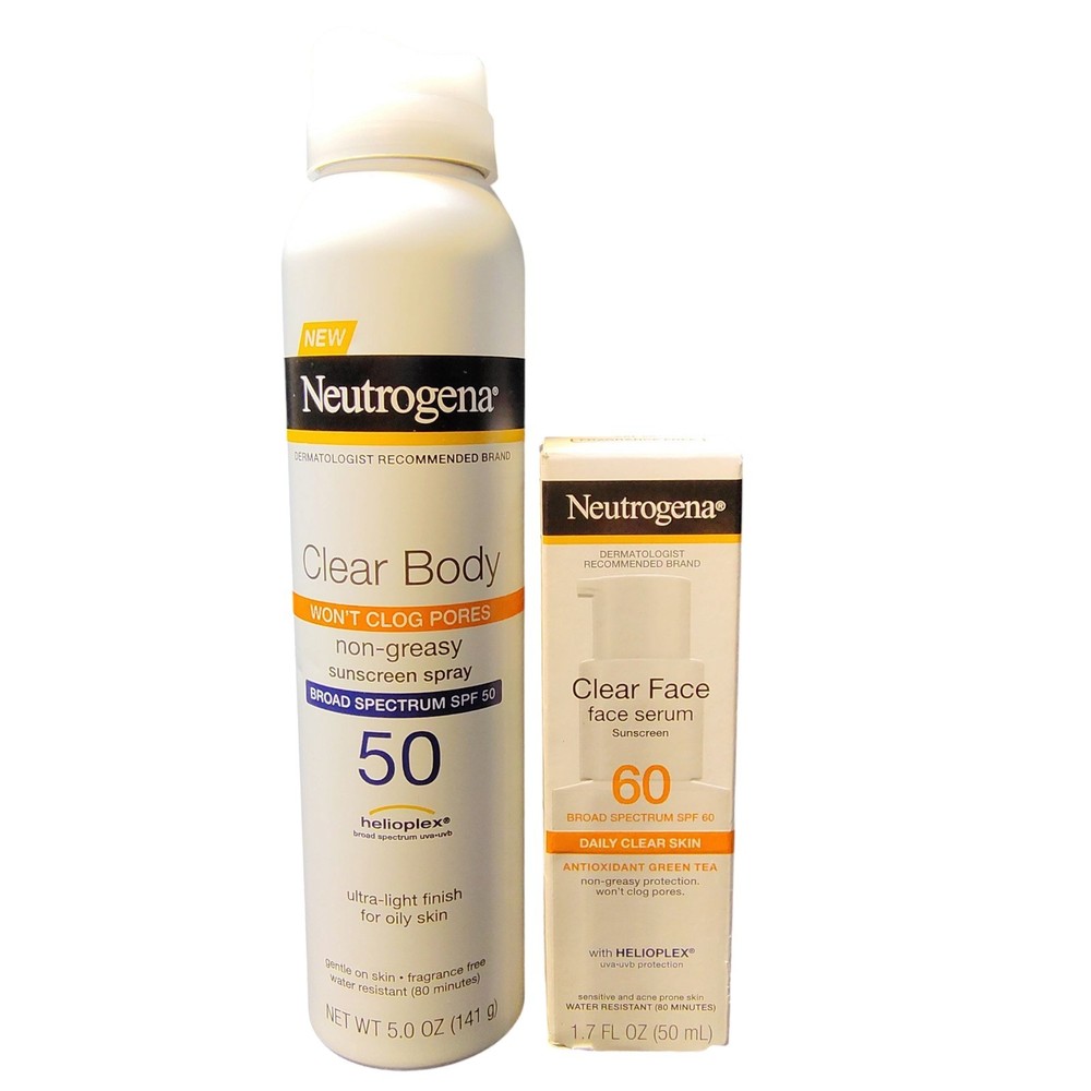 Neutrogena Clear Face Body Sunscreen SPF 60 50 Duo Pack New Exp 12 26 09 27
