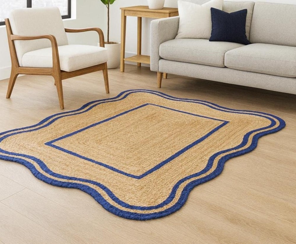 Braided Jute Rug: Hand Braided Jute Rug: Scallop Design, Bohemian Style