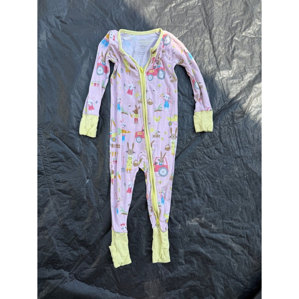 Little Sleepies Bunny Garden Bamboo Zippy Pajamas Pink Yellow 12-18 Months