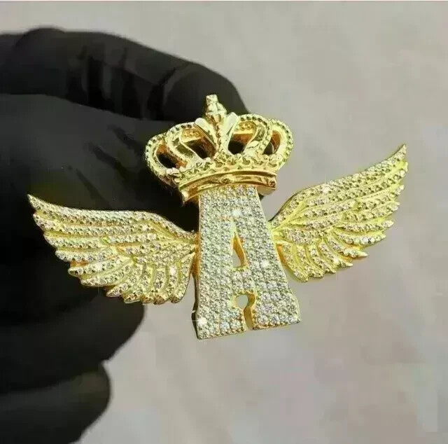 3Ct Round Moissanite Custom Letter Wings Pendant in 14K Gold