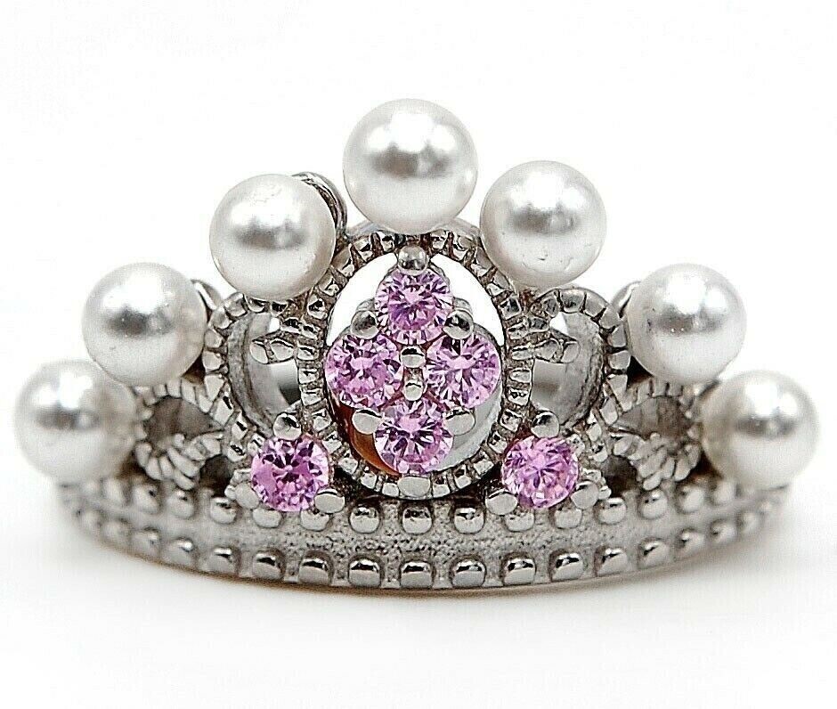 Pink Sapphire Pearl Ring in 925 Sterling Silver Size 7