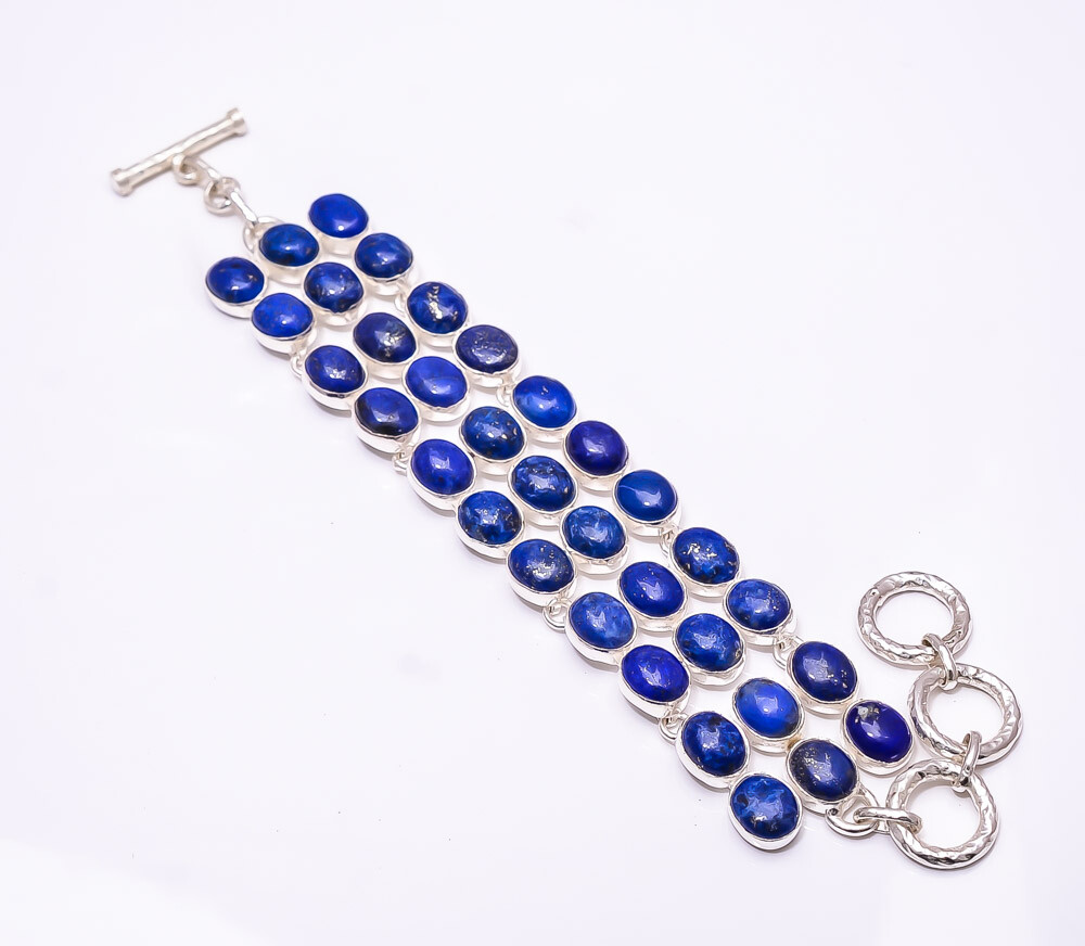 Natural Lapis Lazuli -Afghanistan 925 Sterling Silver Bracelet 7.99