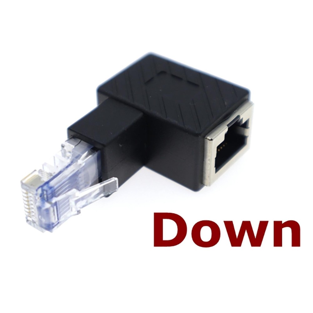 90-Degree Down Angle RJ45 Cat5e Male to Female Ethernet Extension Adapter