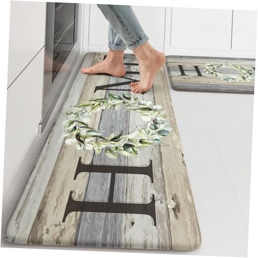 Farmhouse Kitchen Rugs Set of 2 - 17x47 & 17x29 Non-Slip Floor Mats