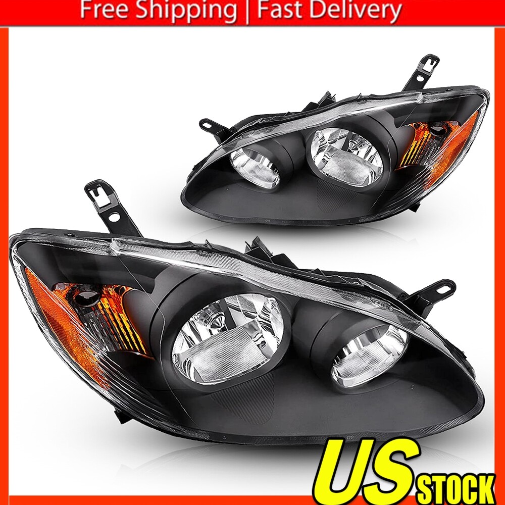 For 2003-2008 Toyota Corolla CE LE Sedan Black Housing Headlights Left&Right