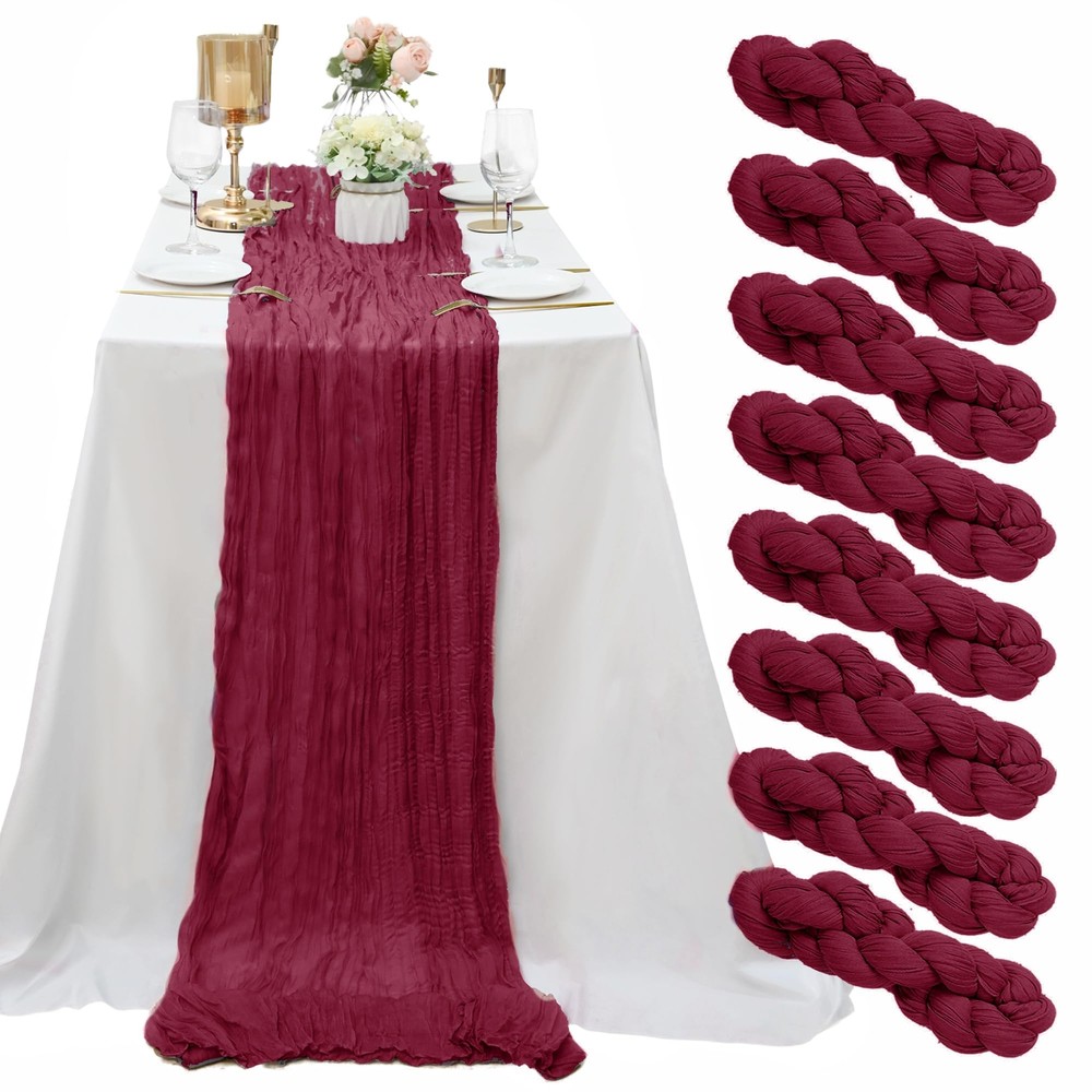 8 Pack Burgundy Cheesecloth Table Runner 10Ft Fall Thanksgiving Table Runner ...
