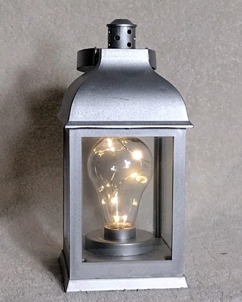 Silver Gray Battery-Operated Porch Light with AAA Batteries