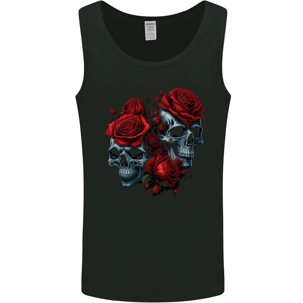 Two Skulls With Roses Gothic Goth Mens Vest Tank Top