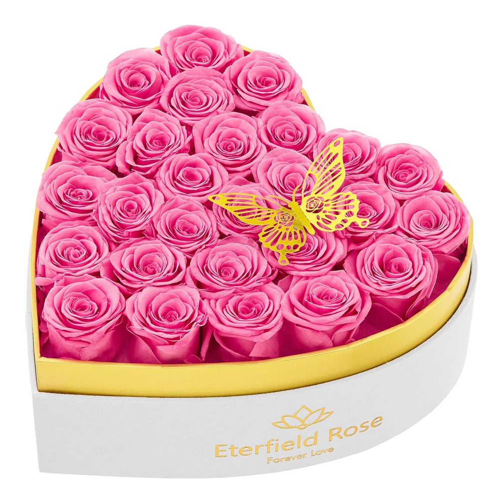 27-Piece Forever Flowers in Heart Shape Box, Valentine's Day Preserved Roses ...