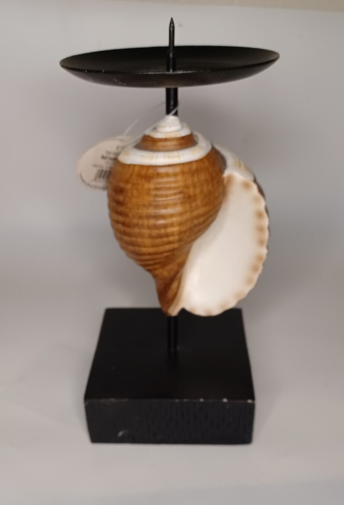 Nautical Resin Seashell Conch Candle Holder Pedestal 8.5 Inches for Coastal Decor
