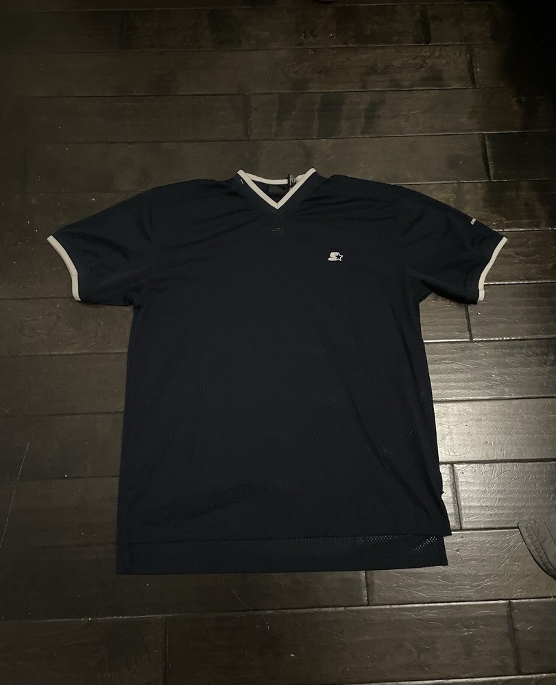 Vintage Starter Men's Navy Blue Mesh V-Neck Jersey Y2K USA L
