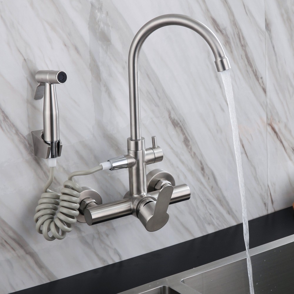 Commercial Wall-Mount 360° Rotating Stainless Steel Kitchen Sink Faucet
