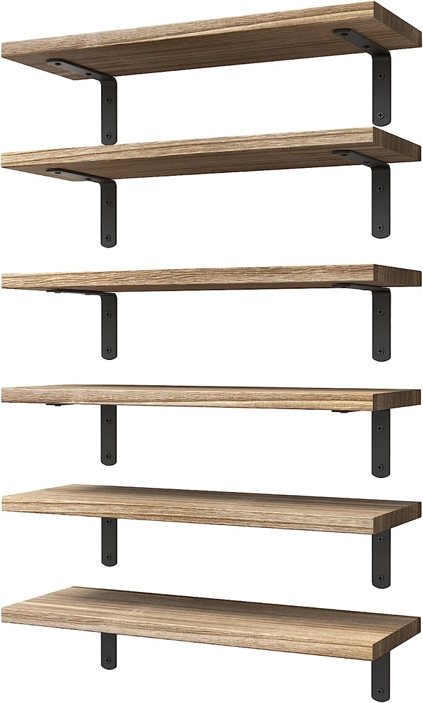 Wood Floating Shelves Set of 6, Shelves for Wall Decor, Farmhouse Shelf for Bedr