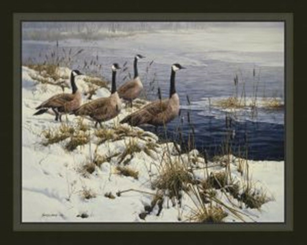 Canadian Geese Among the Cattails Quilt Top Wall Hanging Panel Fabric Wildlife
