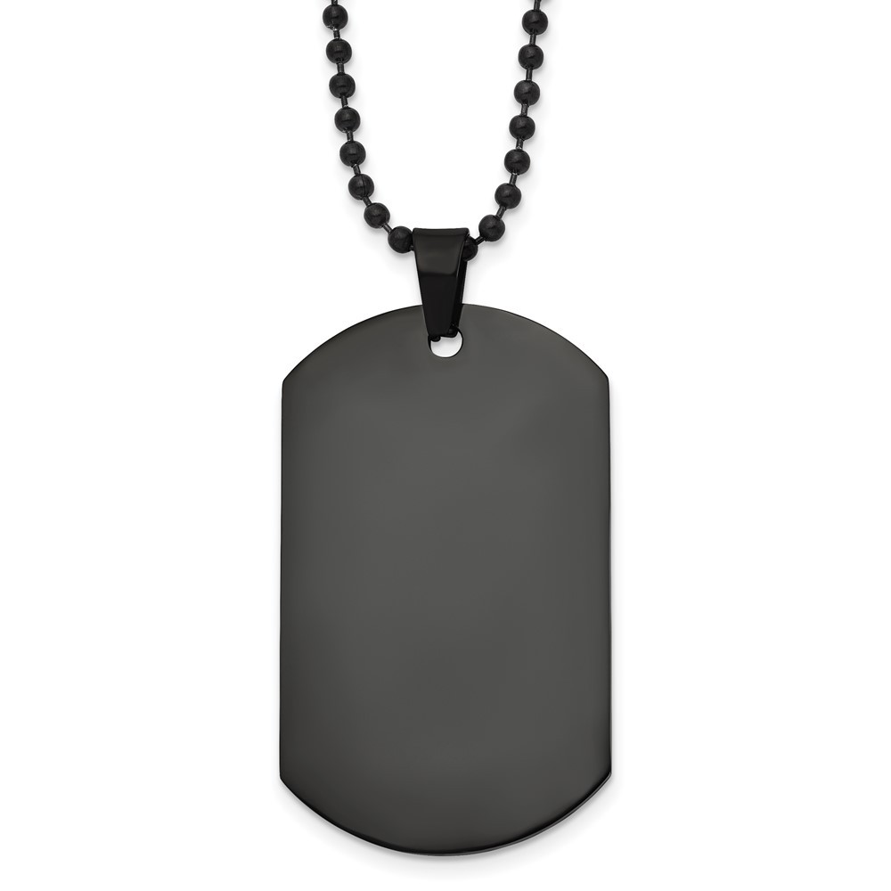 Stainless Steel Polished Black IP-plated Dog Tag Ball Chain Necklace 20