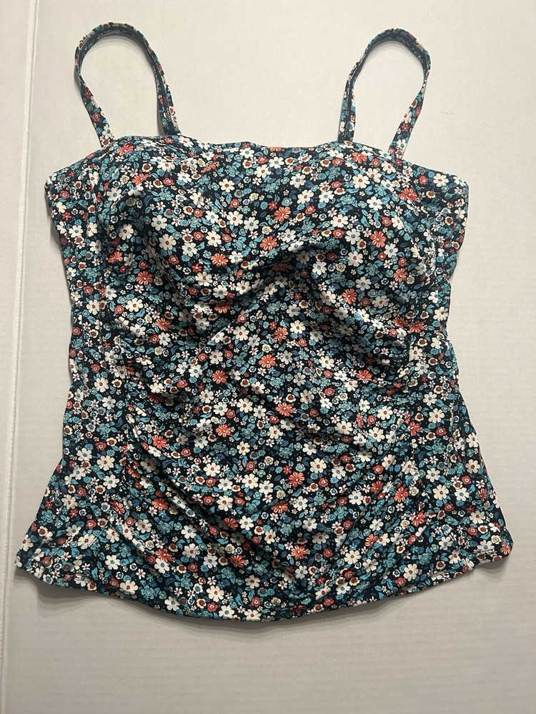 Lands' End Chlorine Resistant Removable Straps Tankini Black Sz 14 Floral Ditsy