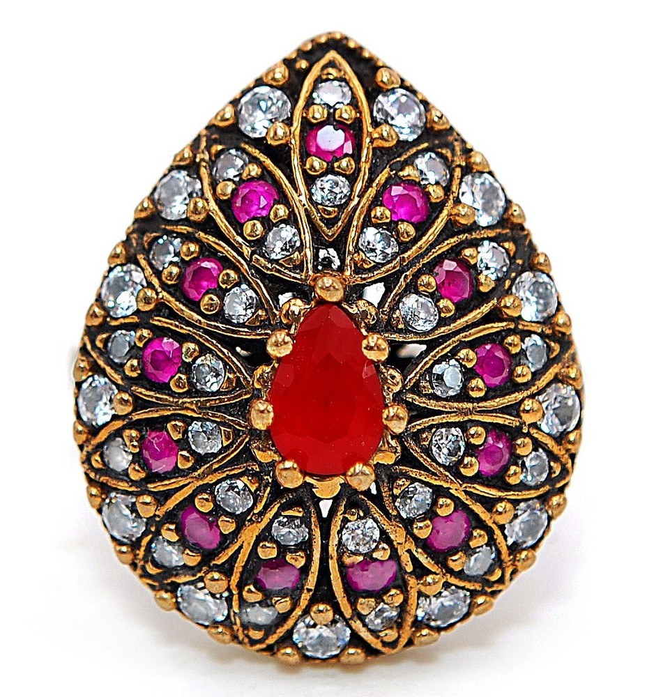 3CT Treated Ruby Ottoman Empire Style 925 Sterling Silver Ring Size 7