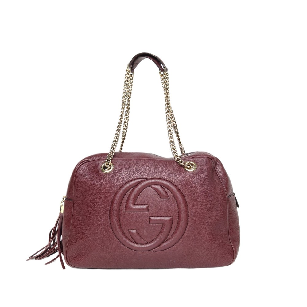 GUCCI Burgundy Gold Hardware Soho Tassel Chain Shoulder Bag P255028958