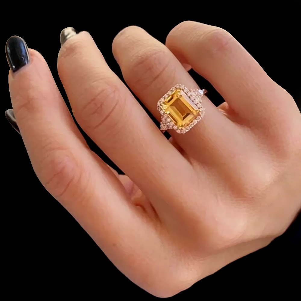 Emerald Cut 4.00 Ct Citrine Natural Diamond Engagement Ring 18K Gold