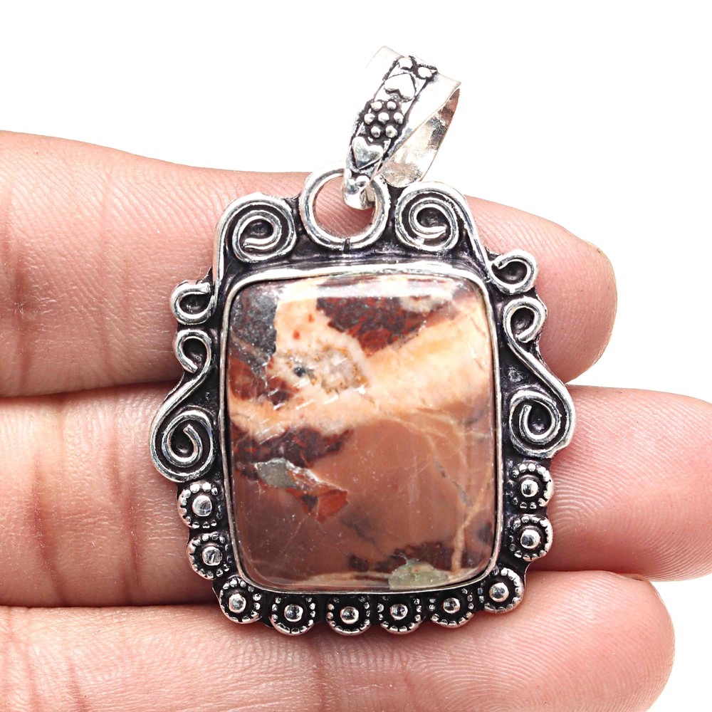 Jasper Gemstone Silver Pendant Handmade Valentine's Day Jewelry 2 Inch