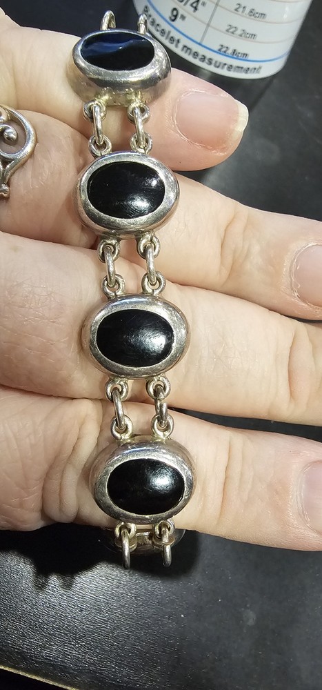 Vintage Mexico 925 Sterling Silver Black Onyx Panel Bracelet 36g 7” Taxco Style