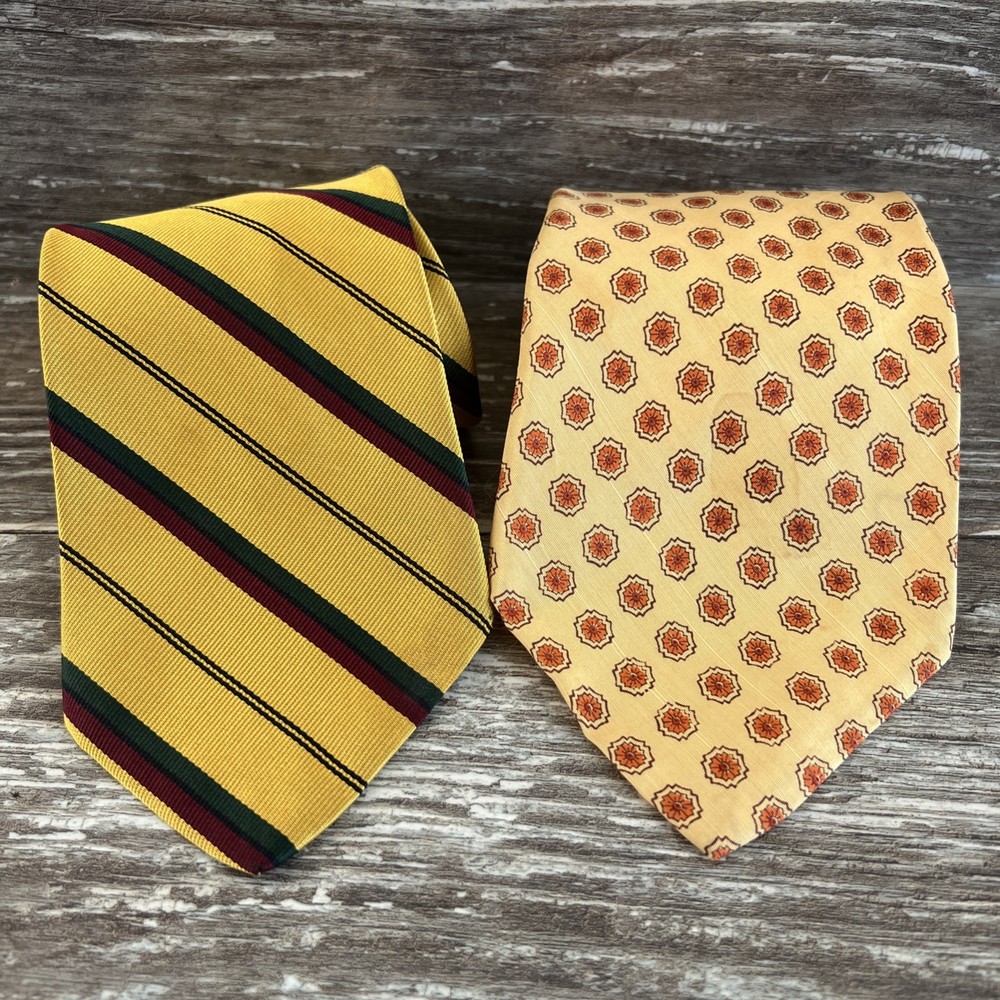 Bert Pulitzer Men's Neckties 2 Vintage 100% Silk Striped Tie Geometric Gold EUC