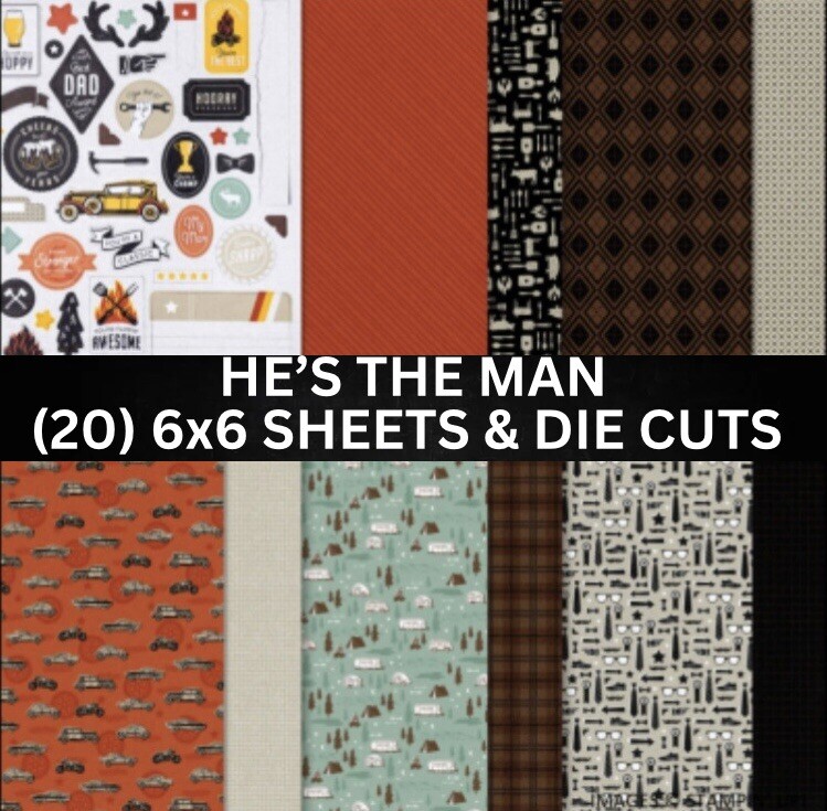 Stampin Up HE'S THE MAN Designer Series Paper DSP - (20) 6x6 Sheets & Die Cuts