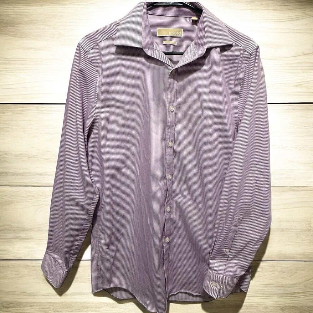 Michael Kors Men’s Slim Fit Non-Iron Dress Shirt Purple Striped - Size 15 32/33