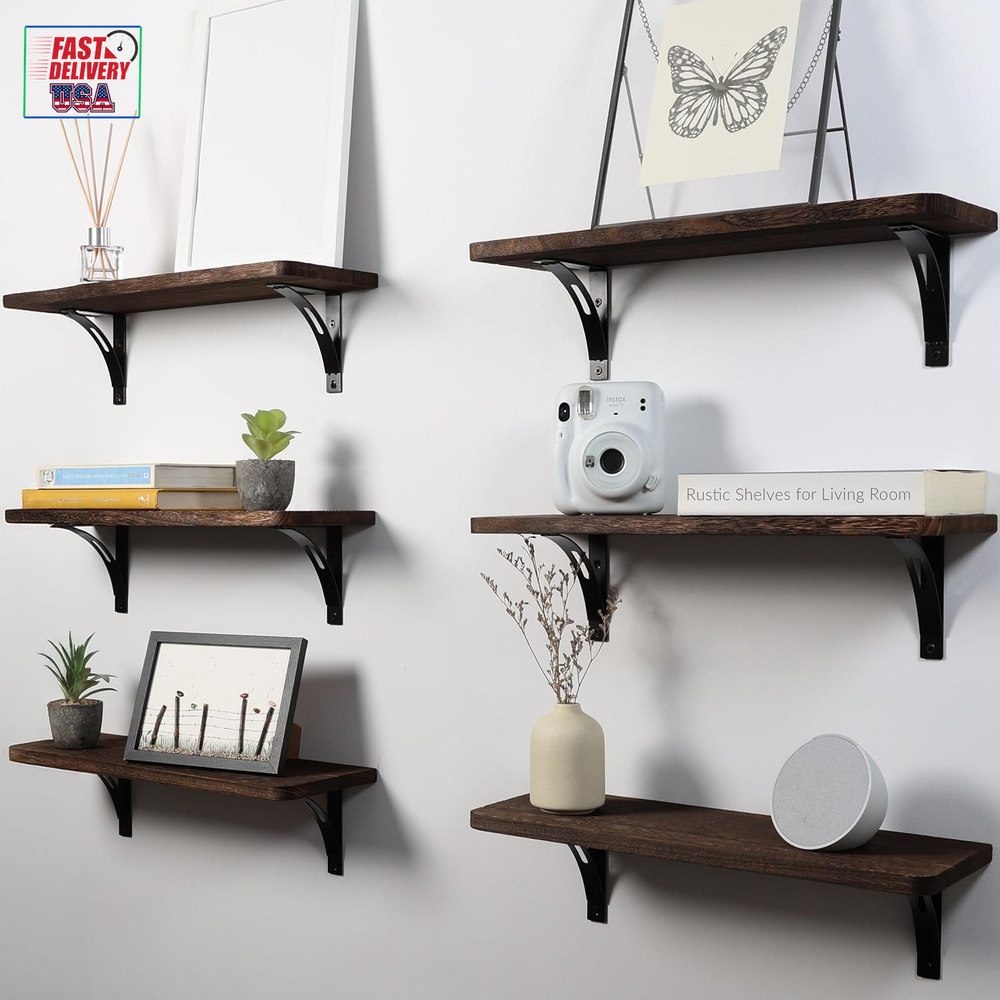 Reinforced Steel Bracket Rustic Brown Shelf - Easy to Install, Template and Vide