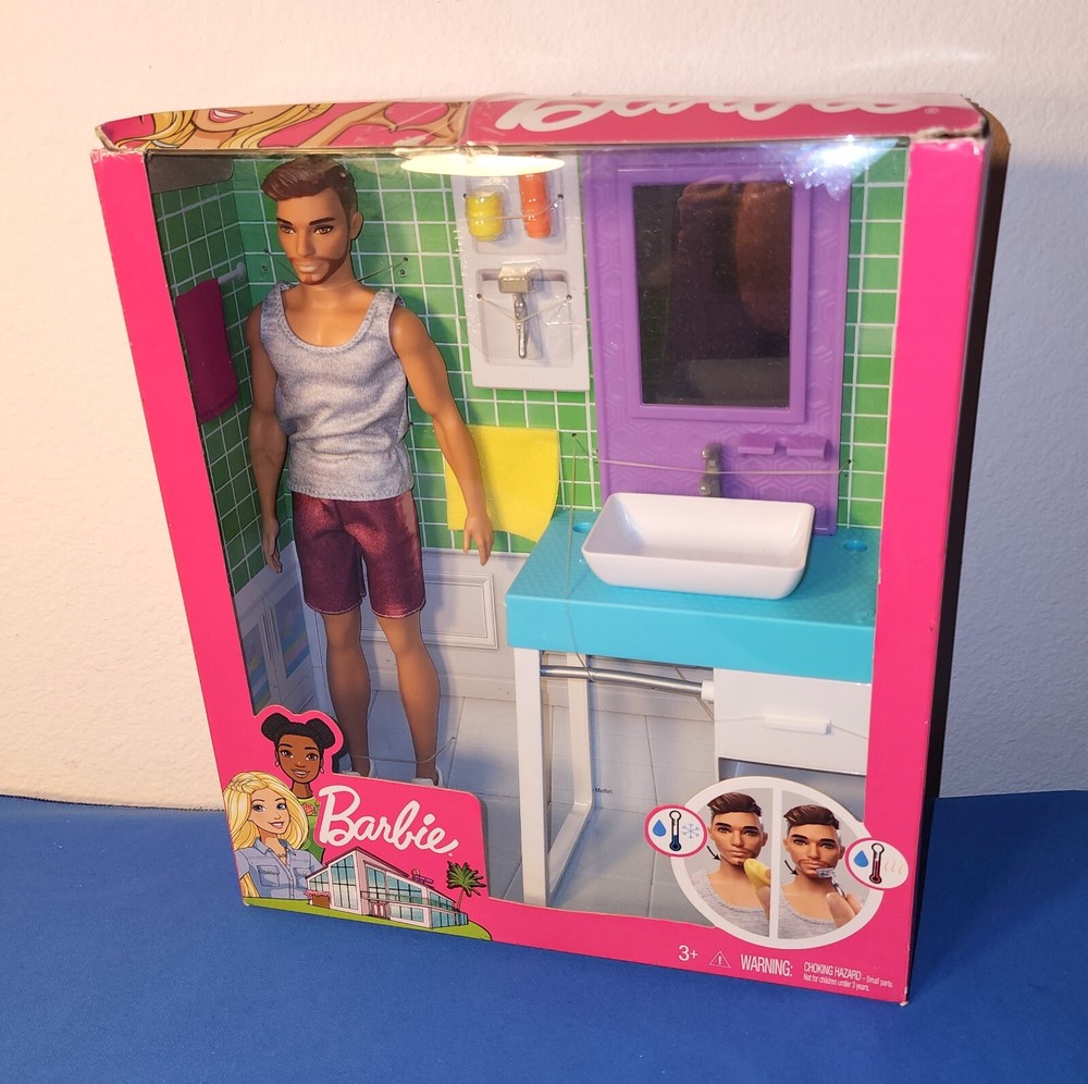 2018 Mattel Barbie Ken Shaving Bathroom Set #FYK53
