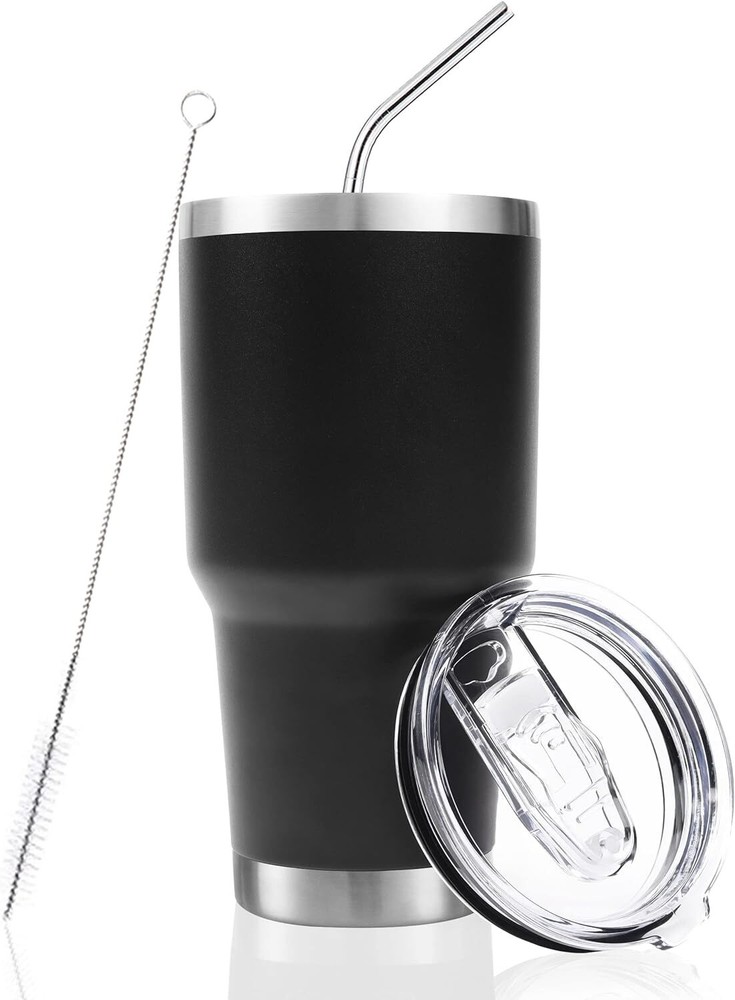 Toopify 30 oz Stainless Steel Insulated Tumbler Travel Mug with Straw Black