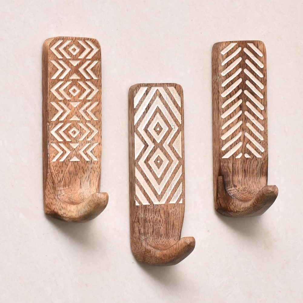 Bohemian Style Wooden Wall Hooks for Decorative Shelf Styling