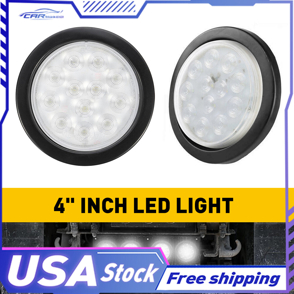 Set/2 Inch 4 12-LED Tail Round Light Reverse Backup Lamp White For Truck Trailer