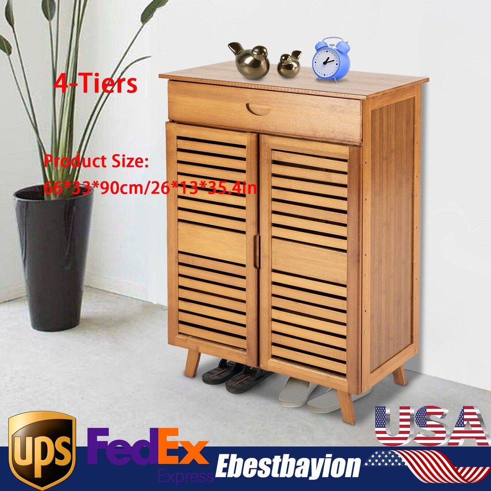 4-Tier Bamboo Shoe Rack Shoe Shelf Book Case Shoecase Bookcase Storage Cabinet