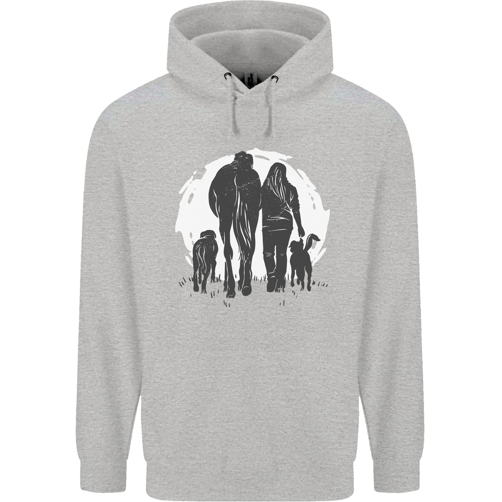 A Horse and Dogs Equestrian Rider’s 80% Cotton Hoodie for Men
