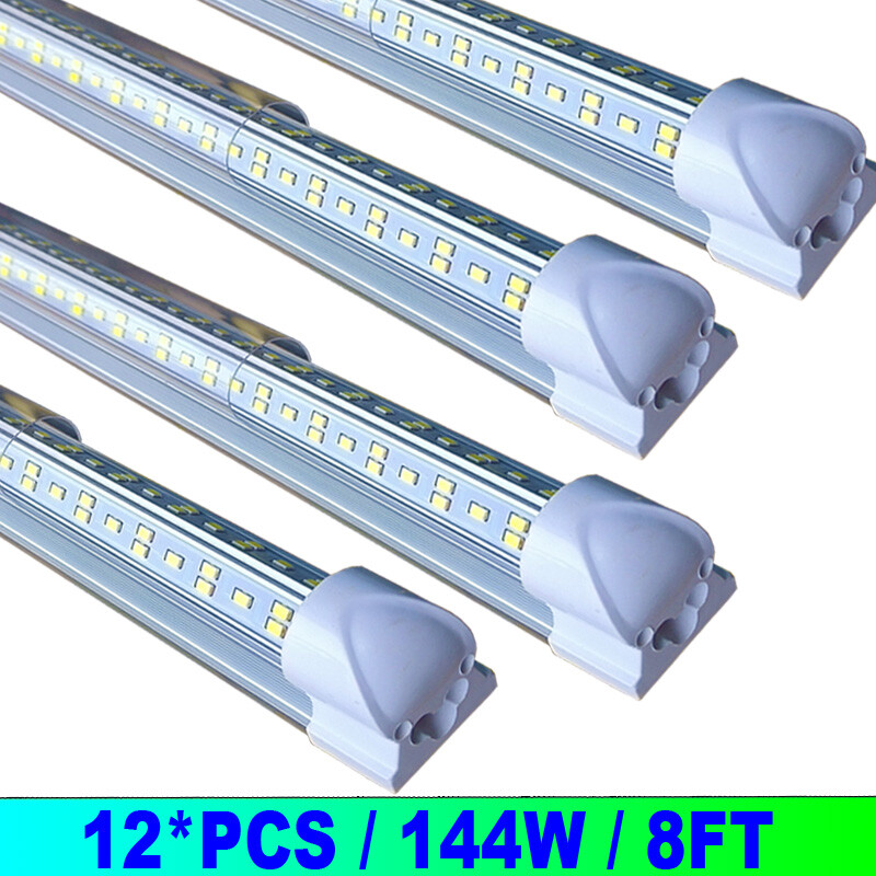 8' led shop lights 144w led Strip Lights 12Pc Cold White LED Garage Lights×12