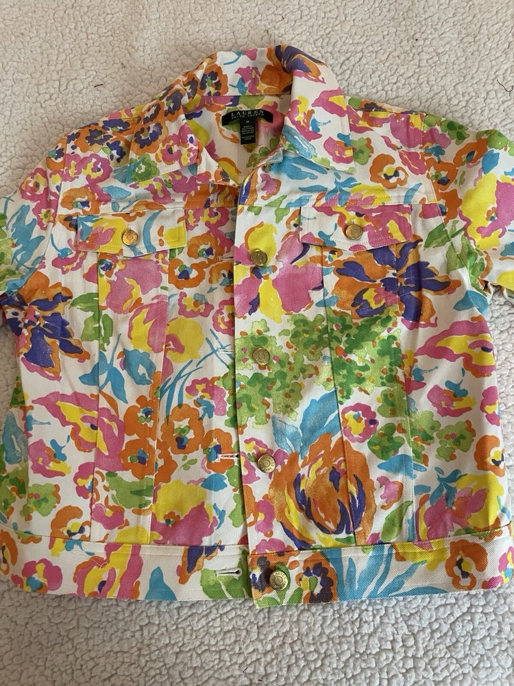 Vintage Lauren Ralph Lauren Floral Denim Jacket Women's New With Tags Size M