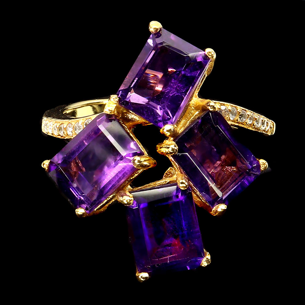 Natural 8x6mm Octagon Amethyst 925 Sterling Silver Ring Size 8