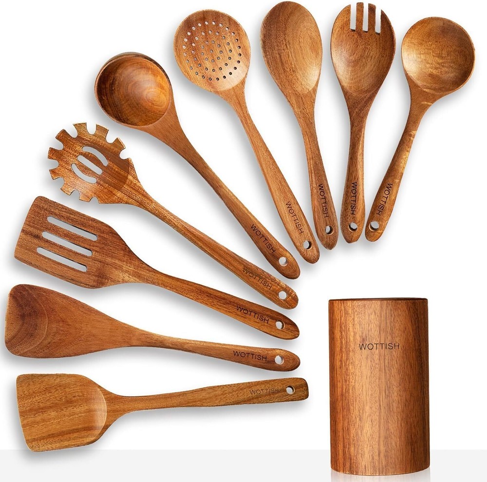 Wooden Spoons for Cooking,Wooden Utensil Set,Wooden Cooking Utensils,10-Piece
