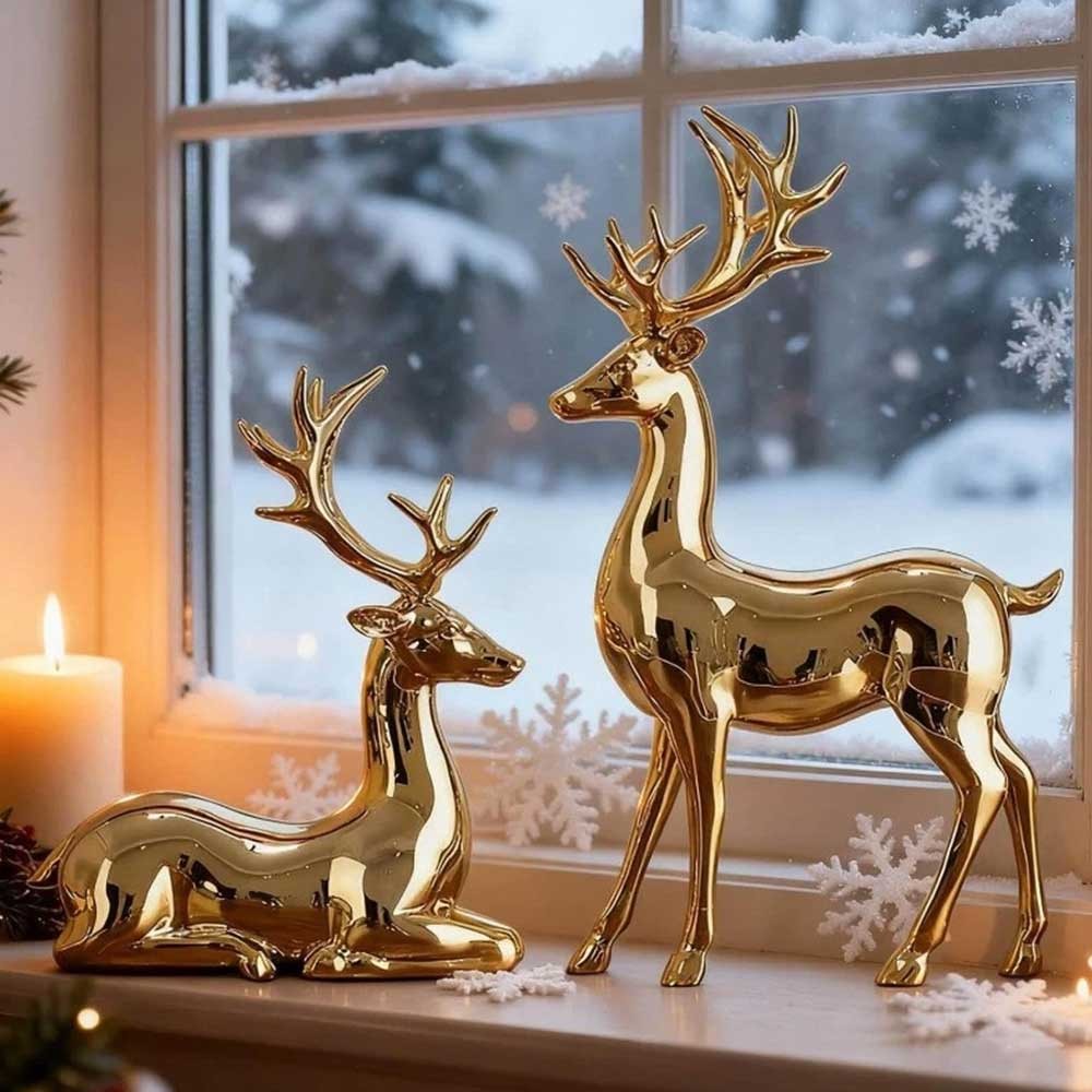 2 Piece Golden Reindeer Figures Christmas Decor for Interior & Table Centers