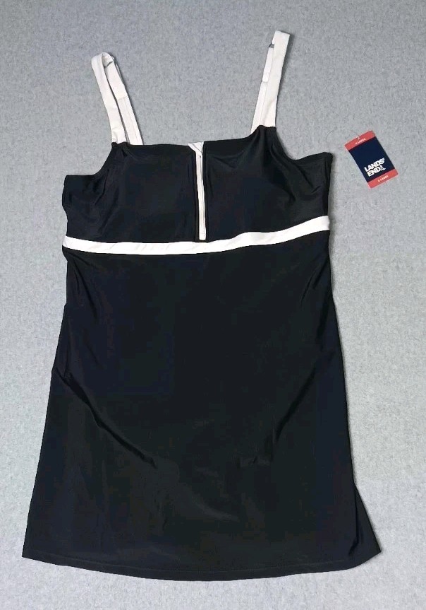 NWT! Lands End Swim Dress Womens Size XL Black And White Padded Breast Zip Up...